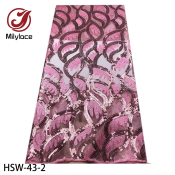 

Milylace lovely pink sequins tulle lace fabrics embroidery African tulle lace fabrics with stones for party dresses HSW-43