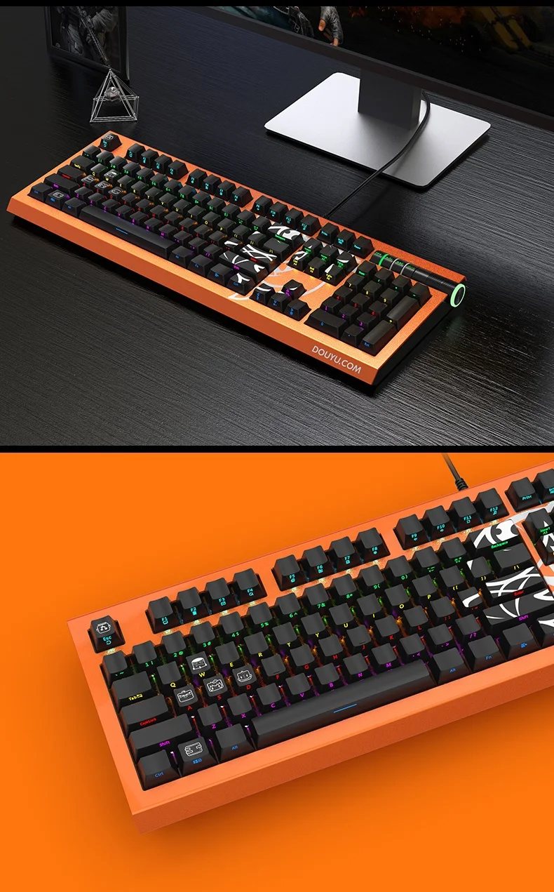 Ajazz Douyu DKM800 RGB с подсветкой Мультимедиа USB Проводная Механическая игровая клавиатура боковые резные брелки черная Ble Axis