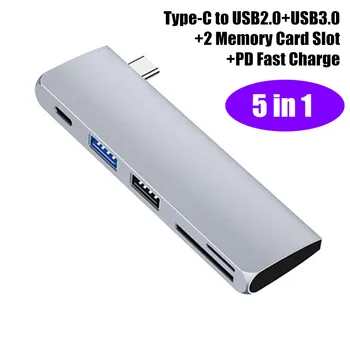 

5 in 1 Type-C to USB2.0 USB3.0 Memory Card Slot PD Fast Charge Laptop Docking Station HUB for Macbook Pro Laptop Docking Station