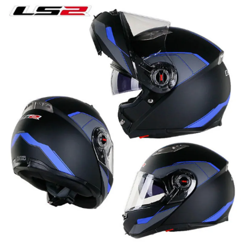 LS2 FF370 модульный мото rcycle шлем флип-ап гоночный мото rbike capacete ls2 шлем capacete de moto cicleta полное лицо шлем мото - Color: Blue Black