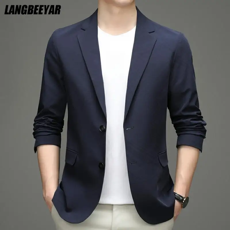 High End New Designer Brand Luxury Casual Fashion Navy Blue Slim Fit