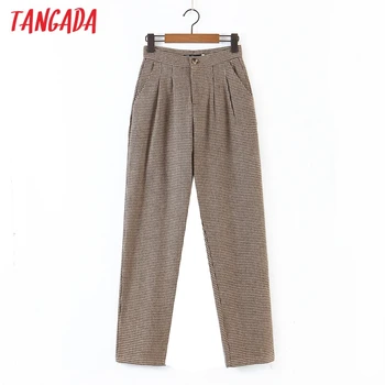 Tangada-pantalones de lana a cuadros para mujer, pantalón informal con botones y bolsillos, DZ03, para invierno, 2020