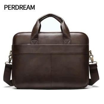 

New business first layer cowhide briefcase retro large-capacity 14-inch computer handbag