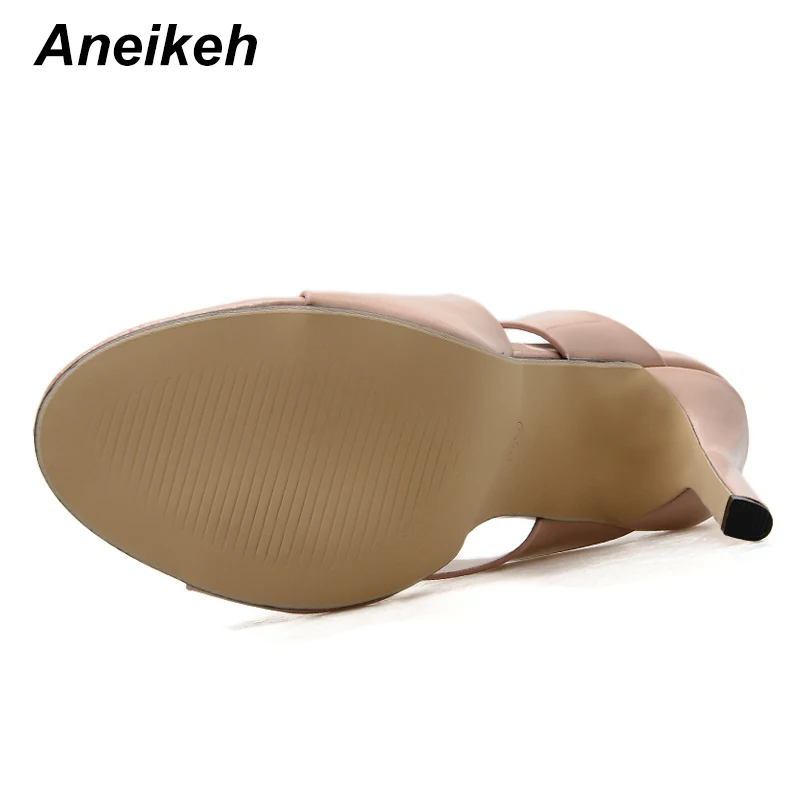 Aneikeh/Новинка года; элегантные однотонные женские шлепанцы из искусственной кожи; женская обувь для отдыха на тонком высоком каблуке с открытым носом; Цвет абрикосовый; Размеры 35-40