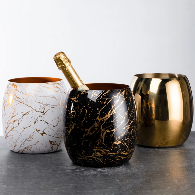 Champagne Ice Bucket Stainless Steel Metal Ice Wine Bucket Waist Drum