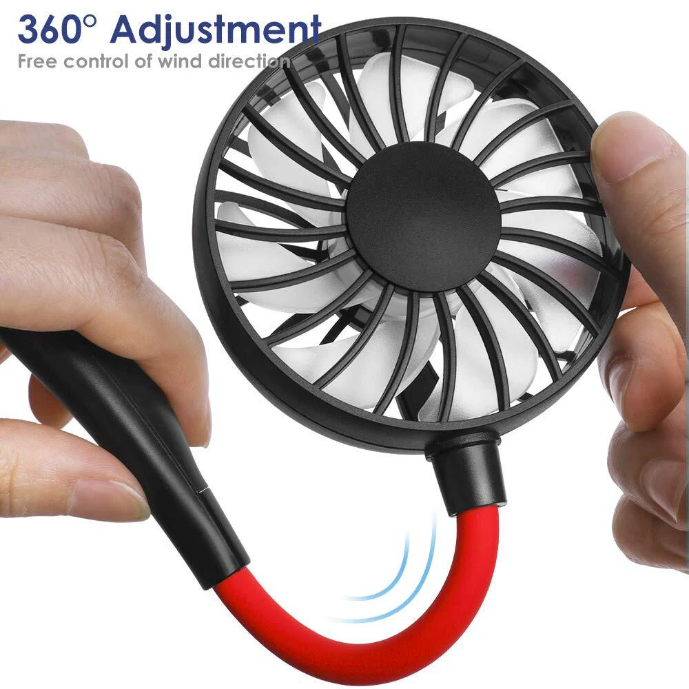Neck Band USB Fan Portable 360 Degree Adjustable 3 Modes Wind Mini USB Fan Hanging Air USB Cooler Fan For Sports(No LED light)