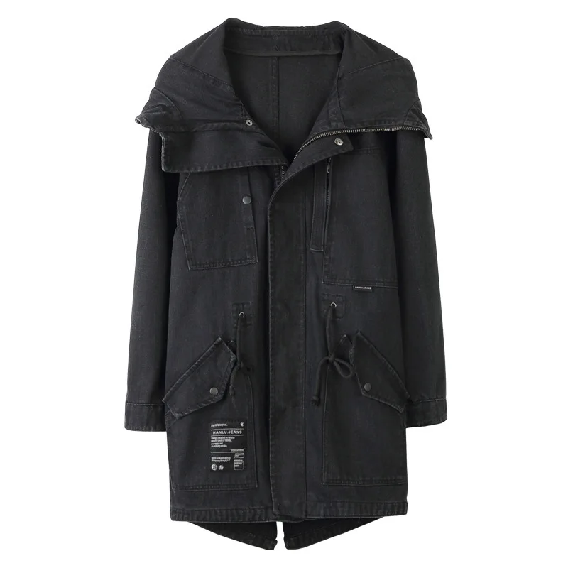 Men Casual Cargo Denim Jackets Hooded Loose 2019 Fashion Long Jeans Jackets For Male Front Pockets (7)