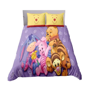 

Purple Winnie the Pooh Bed Set 3pc Duvet Covers for Kids Bedroom Decor Queen Size Bedding sets Single Twin Coverlets Double Girl