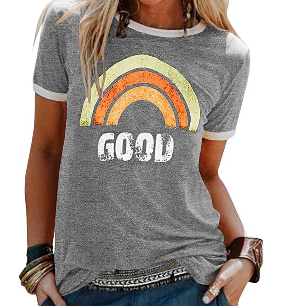 

2020 Summer T Shirt GOOD Printed Women Loose Style Tee Shirt Female Short Sleeve Top Tees O-Neck T-shirt Women 9 Colors