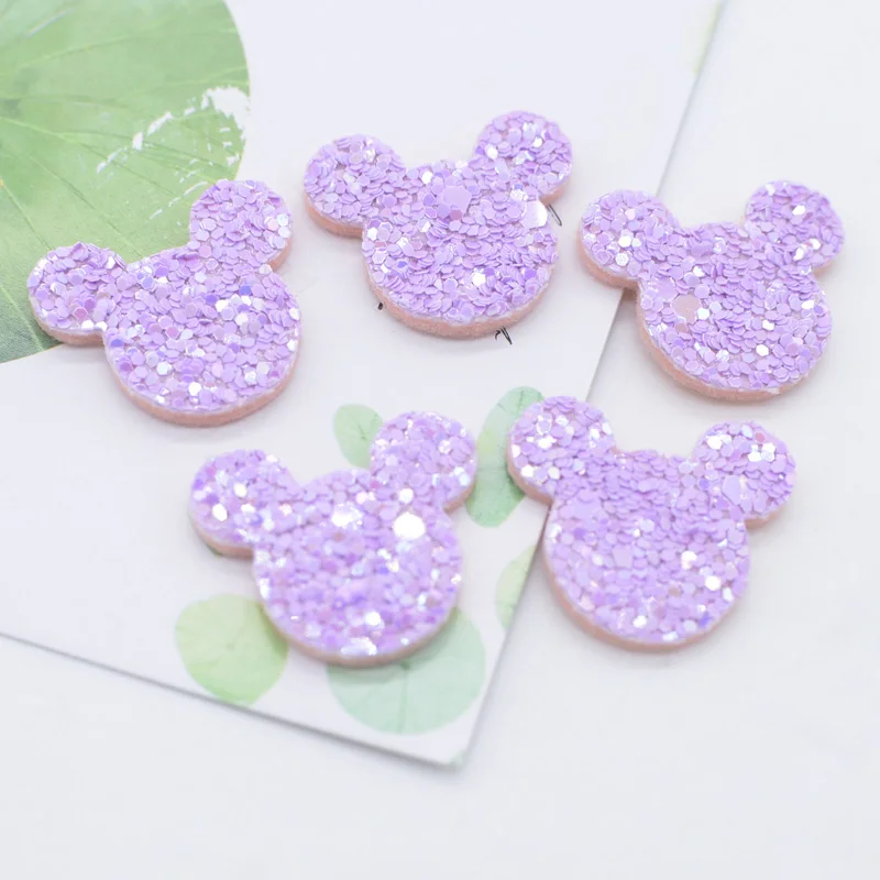 50Pcs 24*20mm Glitter Color Mouse Applique for Handmade Craft Sticker DIY Headwear Hair BB Clip Bow Decor Accessory Patches P07 