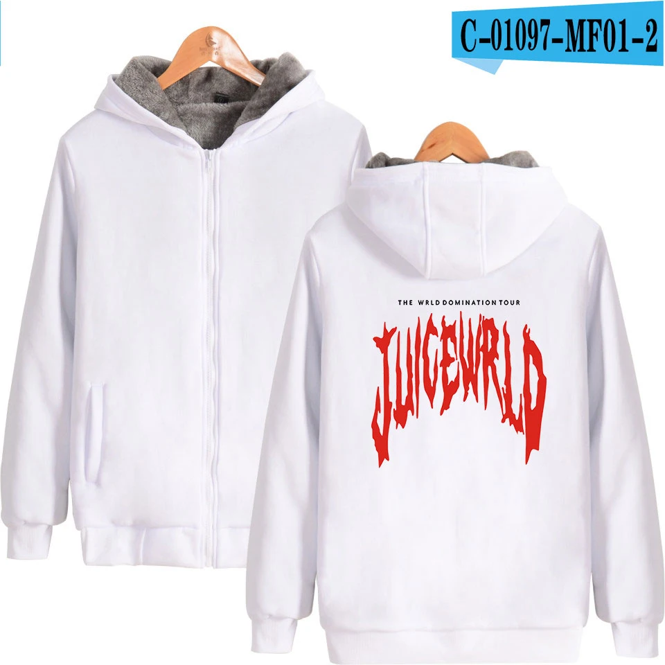 2D принт плюс толстый сок Wrld Толстовка супер теплое пальто зима молния Harajuku куртка унисекс уличная негабаритная - Цвет: white