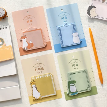 

8pcs Happy Zoo Animal Sticky Notes Hippo Bear Crocodile Lion Adhesive Memo Pad Planner Stickers Book Marker Office School F109