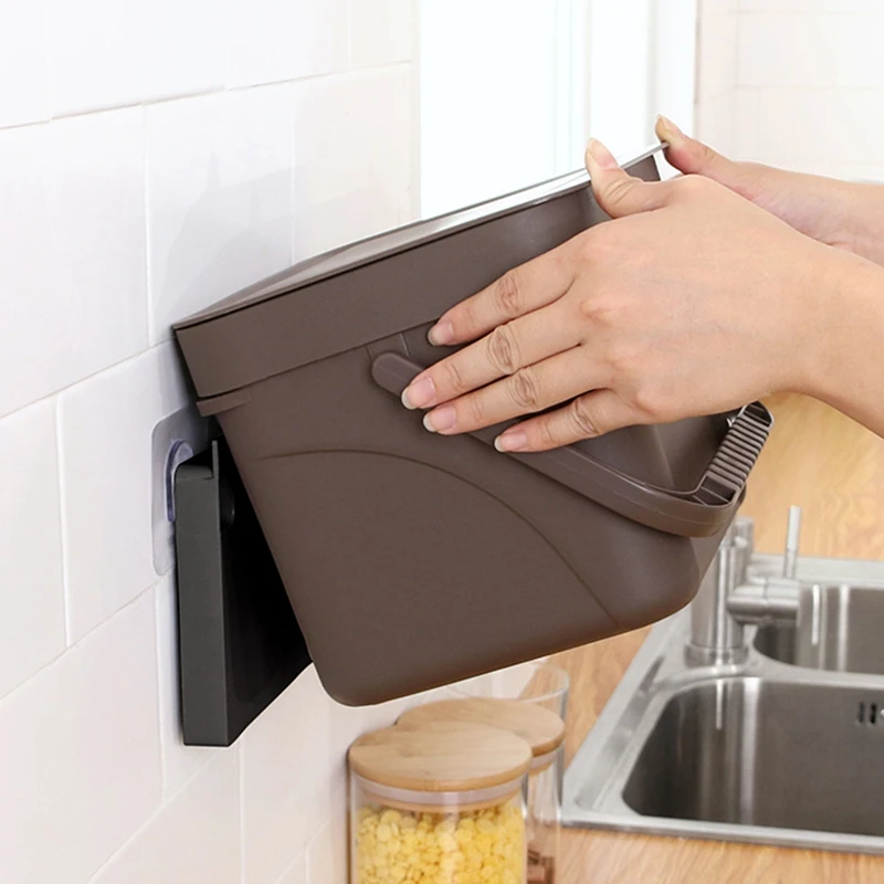 Waste Bin Office Kitchen Bathroom Dustbin with Save Space For Home Wall Mounted Trash Can Dual-Use Storage Box