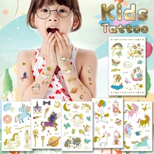 Children Gold Wrist Waterproof Temporary Tattoo Sticker Rainbow Star Unicorn Cute Flash Arm Fake Tatto Woman Girl