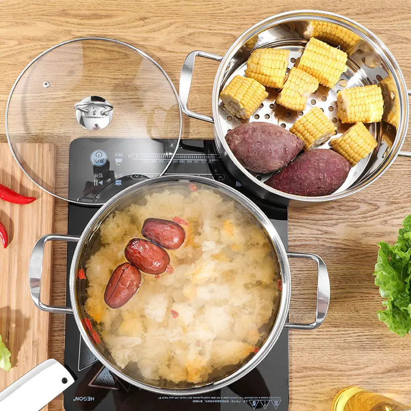 Кастрюля для супа из нержавеющей стали, пароварка, кастрюля для супа, маленький горячий горшок для дома, бинауральная сковородка, газовая молочная кастрюля для индукционной плиты, специальная посуда