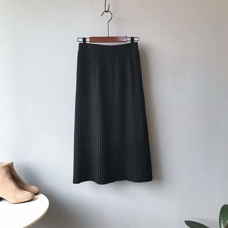 Rajutan rok wanita musim gugur dan musim dingin baru bagian panjang paket pinggul rok pingang tinggi warna solid