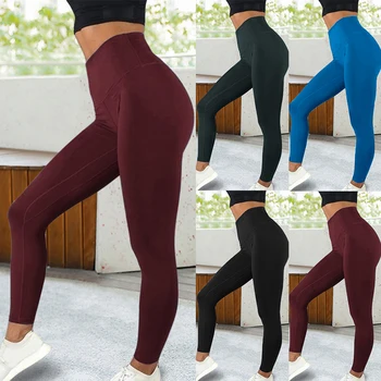 

Burgundy Fitness Leggings Women High Waist Push Up Elastic Gym Sport Leggings Spandex Plus Size Workout Legging Pants