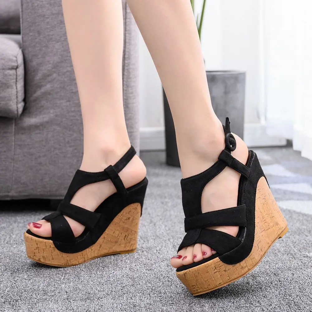 2021 New Women Wedge Sandals Summer Platform White Black Buckle Strap Peep Toe Thick Bottom Casual Ladies Roman Shoes H0163