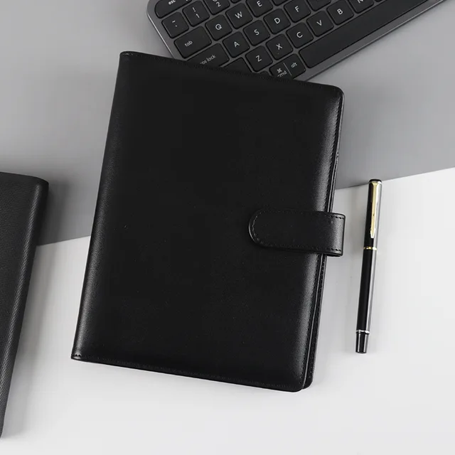 A5 Pu Leather 6 Ring Binder Notebooks Planner Covers Pink Cute Macaron Journal Note Agenda Diary Book Office and School Supplies black only cover