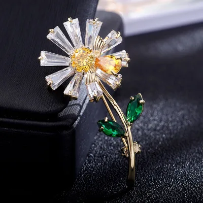 Luxury AAA Zircon Rose Sunflower Dandelion Brooches Pins Jewelry Rhinestone Cubic Zirconias Brooch for Women Wedding Bouquet Pin 1