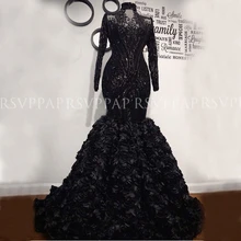 Длинное платье для выпускного вечера es с высоким воротом, платье русалки, нигерийское сексуальное черное платье с блестками для девушек, 3D Цветы, Met Gala, женское платье для выпускного вечера