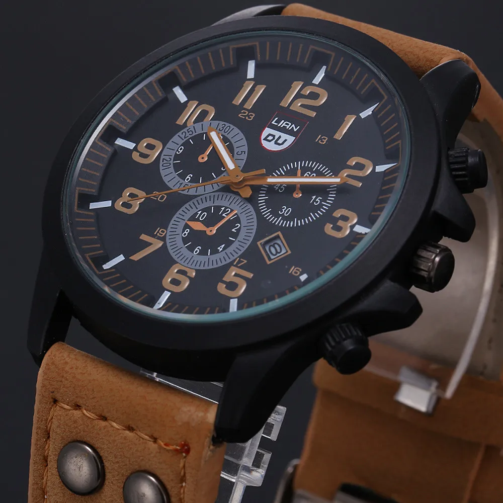

New for 2020! Classic Stainless Steel Men Watch Waterproof Leather Strap Quartz Sport Watch for Men