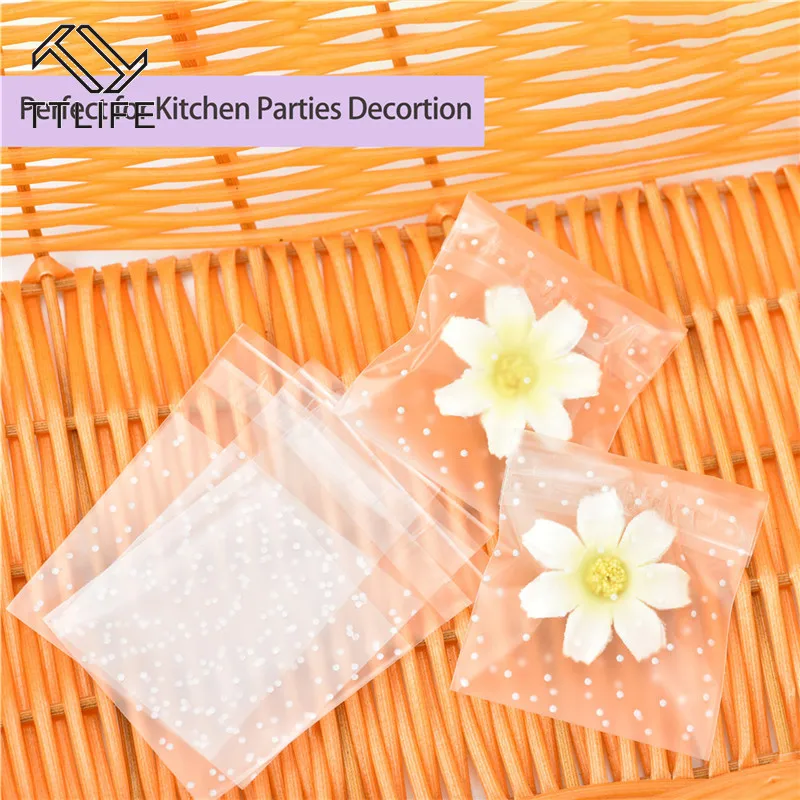 Bolsas de celofán transparentes de plástico, bolsa de regalo de galletas de caramelo de lunares con bolsa autoadhesiva DIY, bolsas de celofán para fiesta, 100 Uds. - Imagen 6