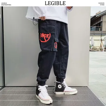 

LEGIBLE 2019 Cargo Pants Men Multi-pocket Mens Pants Elastic Waist Harem Pant Hip Hop Casual Loose Ankle-Length Pants