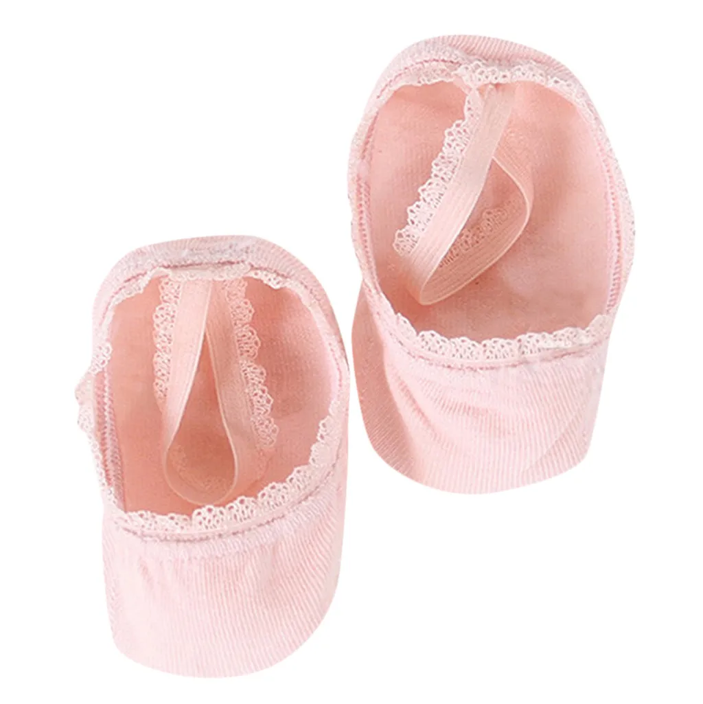 Носки для новорожденных девочек хлопковые однотонные короткие носки с кружевом повседневные нескользящие носки Kawaii для малышей skarpetki niemowlak - Цвет: Pink