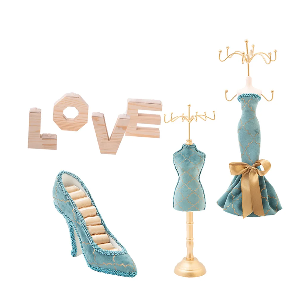 

4x Lady Figure & High Heels & Love Shape Jewelry Display Stand Holder Rack