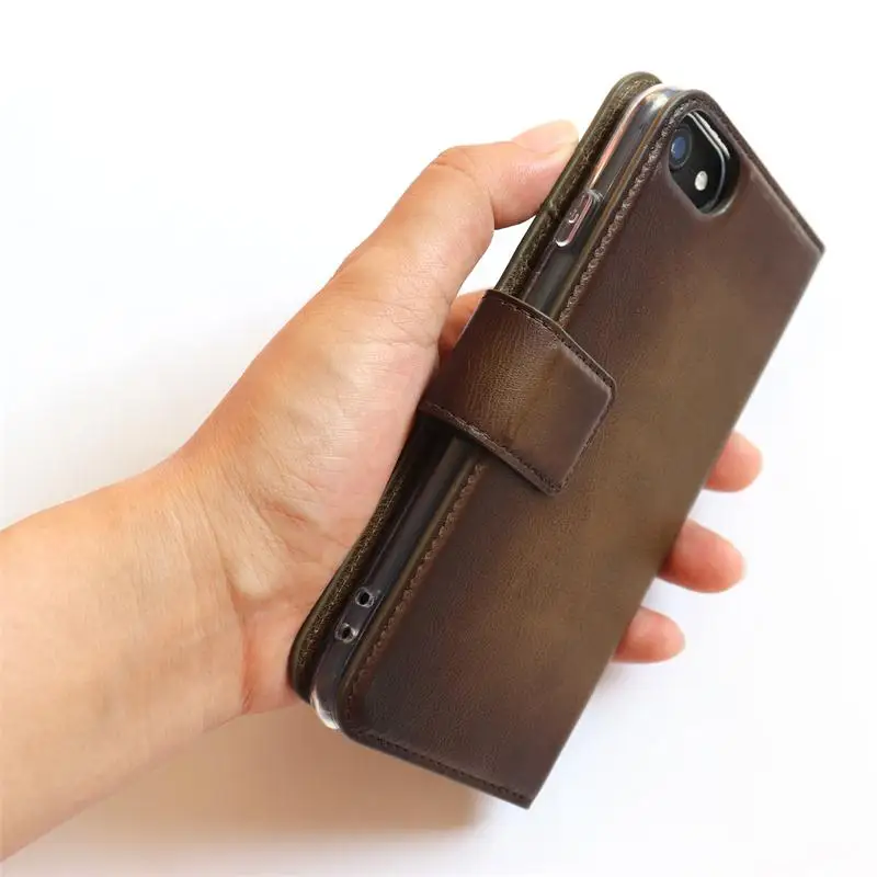 Чехол-кошелек для iPhone 8, винтажная сумка для телефона из оливковой натуральной кожи с 5 отделениями для визиток, подходит для Apple iPhone 8 Plus