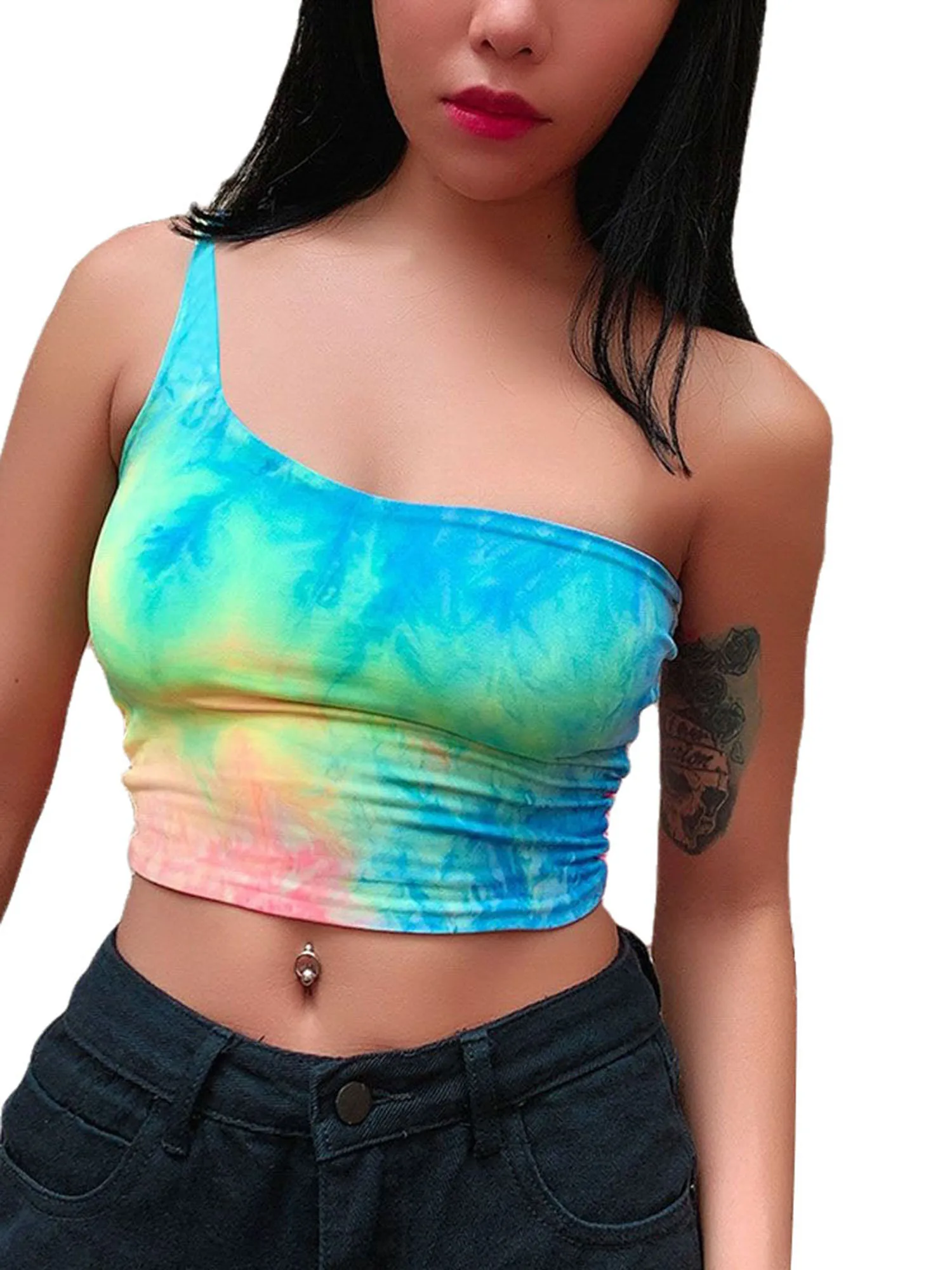 one shoulder yoga top