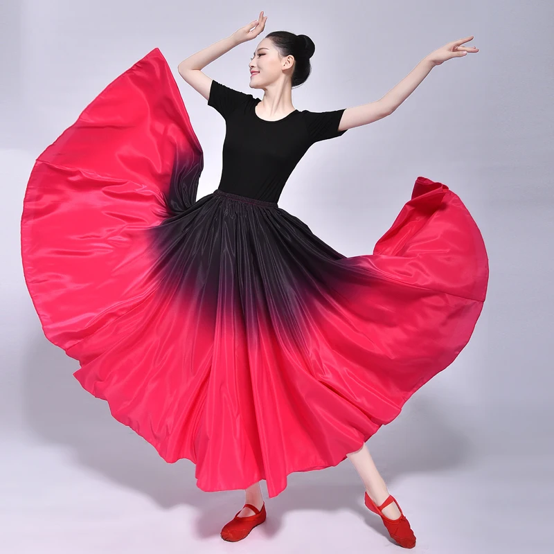 Black to rose red Красный черный Испанский большой Hemline Flmenco юбка танец живота Испания традиционный бальный сценический наряд представление женщины восточное платье - Цвет: Black to rose red