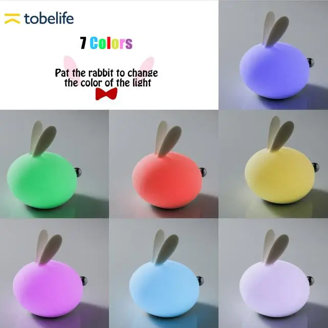 

LED Night Lights Tap Control Lamp Rechargeable Bunny Sensor Touc Cute Baby Kids Children Night Light Soft Silicone Warm Silicone