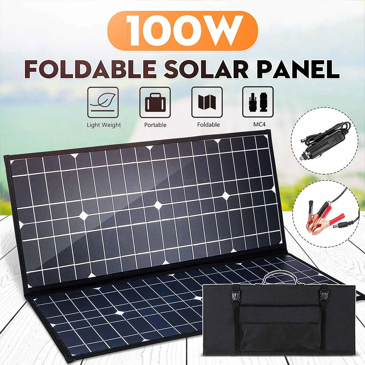 

100W 18V Folding Monocrystallinel Solar Panel Package with Cable USB Rear for Car RV Boat Battery Charger Waterproof