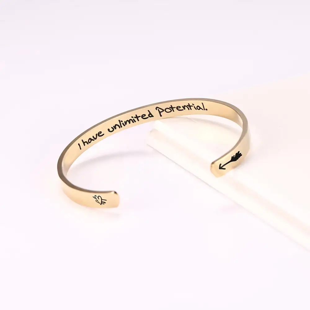 Gold Color 3 Myshape, нержавеющая сталь, магнитные женские браслеты-манжеты, самоулучшение, слово, отважный Супермен, неограниченный потенциал, исцеление, Биотерапия - Окраска металла: Gold Color 3