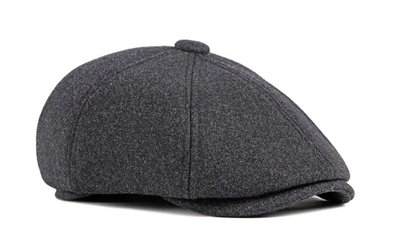 Autumn Winter Newsboy Cap With Earflap Berets Hat For Men Wool Felt Elderly Middle-aged Octagonal Hat Solid Flat Herringbone Cap black beret hat mens