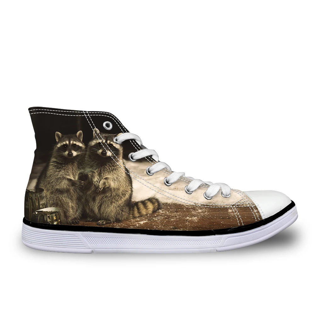 Shoes Only ThiKin Kawaii/Тканевая обувь с цветочным принтом и рисунком енота; женская модная дышащая обувь с высоким берцем на шнуровке; женский Вулканизация - Color: Shoes Only