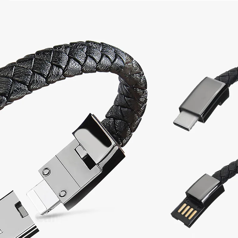 Портативный USB зарядный браслет кожаный зарядное устройство-браслет кабель type-C Флешка USB в виде браслета зарядное устройство кабель для зарядки данных для сотового телефона - Цвет: For Type-C