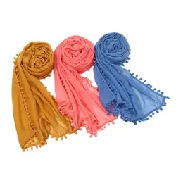 Fashion Pom Pom Dot Chain Tassel Viscose Shawl Scarf Lady High Quality Wrap Pashmina Stole Bufandas Muslim Hijab Snood 180*80Cm