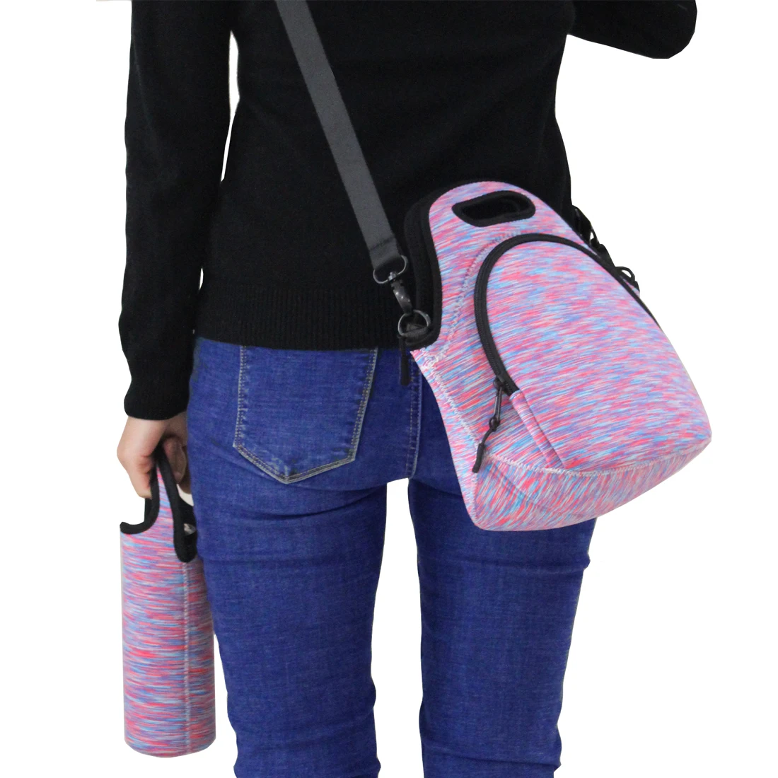 Bolsas de almuerzo, de neopreno para niños con botella de agua suave manga bolsas de almuerzo de apuestas con correas para Mujeres Hombres-reutilizable lavable