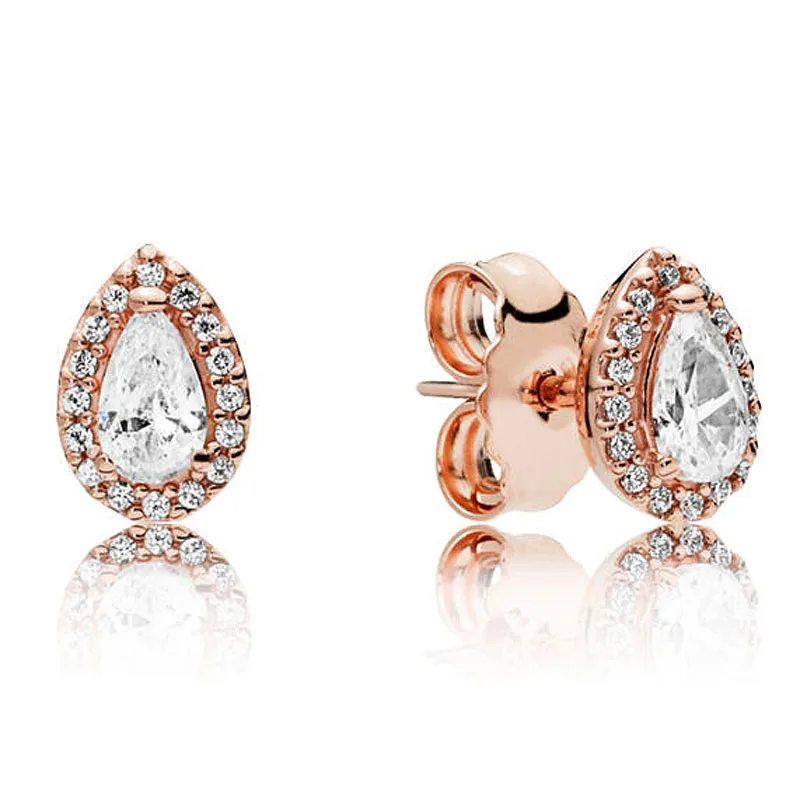 

Original Rose Radiant Teardrop Studs Earring With Crystal For Women 925 Sterling Silver Earring Wedding Gift Europe Jewelry