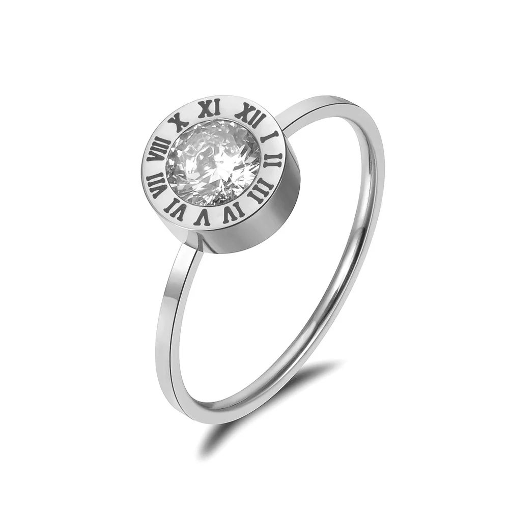 JeeMango Stainless Steel Jewelry Round AAA Zircon Roman Numerals Basic Models Anillos Mujer Rose Gold Color Rings Anneau JR18139 gold color rings,stainless steel ring,finger ring,gold color ring,zircon crystal ring