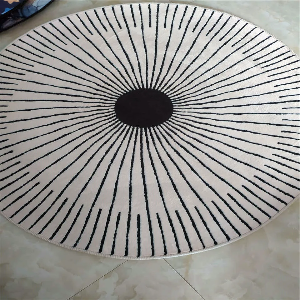 Wishstar-Tapis nordique moderne simple, bande circulaire noire et blanche,  tapis de chambre rond géométrique lea, polymères de chaise - AliExpress