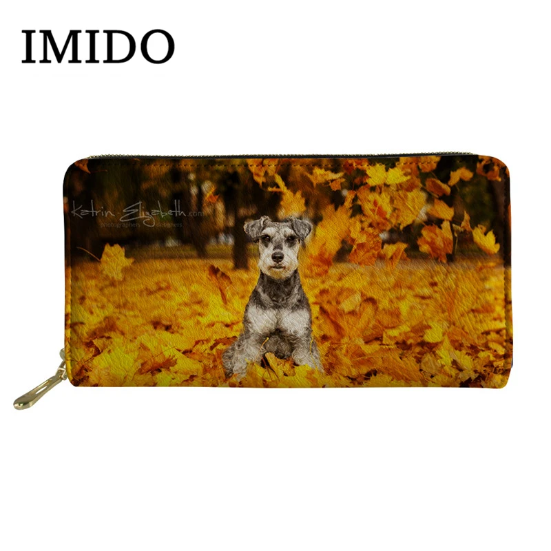 IMIDO Schnauzer кожаный длинный женский кошелек на молнии роскошный брендовый дизайнерский Футляр для карт для путешествий модный кошелек пользовательский кошелек - Цвет: WLL1222Z21