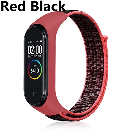 Red Black Сменный Браслет для Xiaomi mi 3 4 ремешок цветной спортивный нейлоновый браслет для mi Band 4 Global NFC аксессуары для мужчин и женщин - Цвет: Red Black