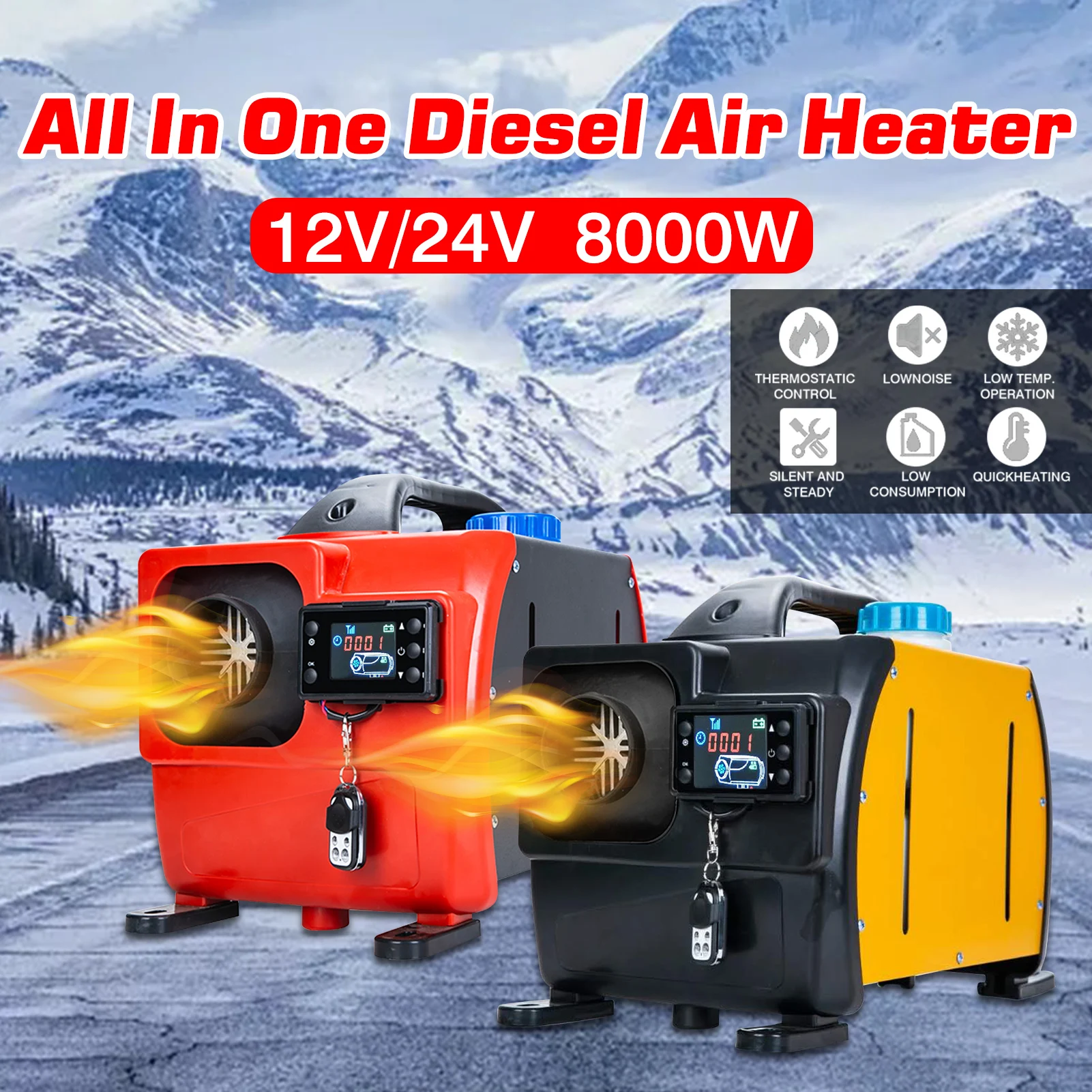 

12V 24V 8KW Ignition Copper Air Heater All In Car Diesel Heater Parking Heater For RVs Motorhome Trucks LCD Remote Control