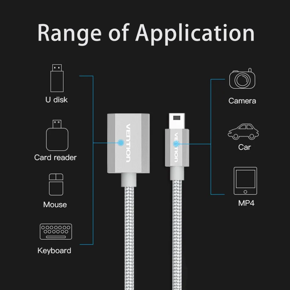 Vention супер высокая скорость передачи 0,25 м Мини USB2.0 OTG кабель OTG адаптер для камер U диск чтения карт MP4