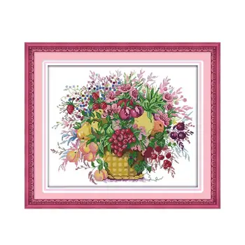 

Joy Sunday Colorful Cherry Fruit Basket DIY Handmade Needlework Cross Stitch Kit, 11CT printed canvas DMC Thread Embroidery Kit