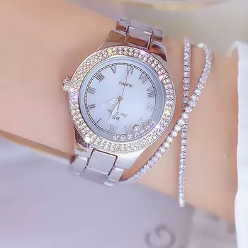 

2020 BS women's watch luxury gold silver inlaid crystal quartz watch waterproof stainless steel watch women relogio feminino